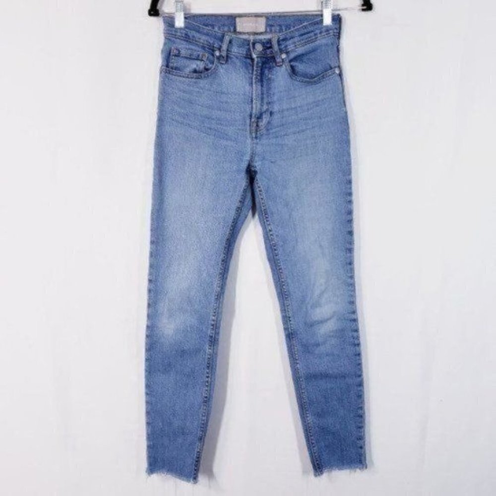 Everlane High‎ Rise Light Mid Wash Skinny Jeans Raw Fray Hem sz 26